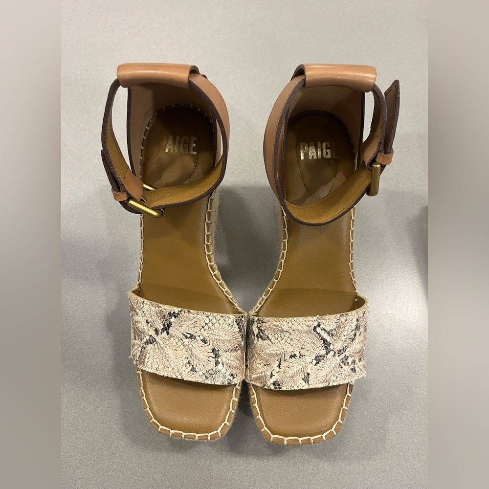 Paige Women’s 4in Wedge Espadrille Platform Sandals Ankle Strap Tan & Cream 8.5